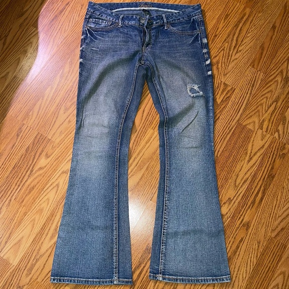 Vanity Jeans Womens Kennedy Low Rise Flare Wide Leg Distressed Dark Denim - Picture 1 of 12